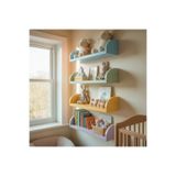 WoodArtDesign Pastel Renkli Erkek Çocuğu Odası Duvar Rafı – Oyuncak ve Kitap Rafı (Montessori Stil) 4'lü Mavi Set