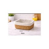 WoodBay Hasır Ekmek Sepeti - Bez Astarlı Mutfak Sepeti - 22x17 cm - Derinlik 7,5 Cm