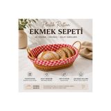WoodBay Plastik Rattan Ekmek Sepeti Oval - Kumaşlı Hasır Görünümlü Sunum Sepeti Çok Amaçlı Mutfak Organizer
