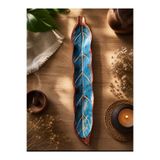 WoodBay Teak Ağacı Yaprak Model Çubuk Tütsülük El Boyama 35 cm Doğal Ahşap Tütsü Standı Karışık Renk