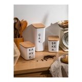 WOODCAP 3'LÜ 1,5LT ve 3LT Ahşap Vakum Kapaklı Akrilik (PLASTİK)ÇAY/ŞEKER/KAHVE Etiketli Saklama Kabı
