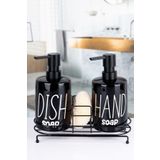 Woodcept. 2'li Metal Stantlı ve Süngerli Porselen Sıvı Sabunluk Mutfak ve Banyo Seti, Hand and Dish Fenomen Set 500 ML