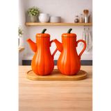 Woodcept. 2'li Stantlı Turuncu Porselen Bal Kabak Tasarım Vakumlu Pumpkin Serisi Yağdanlık Seti 1000 ML