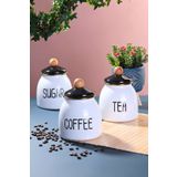 Woodcept 3'lü Lüx Emaye Coffee Tea Sugar Kavanoz Seti Takımı, Tezgah Üstü Emaye 3'lü Kavanoz Seti 1000 ML