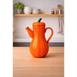Woodcept. Tekli Turuncu Porselen Bal Kabak Tasarım Vakumlu Pumpkin Serisi Premium Yağdanlık Seti 1000 ML
