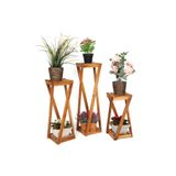 Wooden City Dekoratif Ahşap Çiçeklik Üçlü Saksılık / Bitki Standı