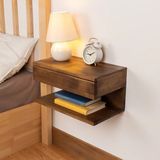 Wooden Decoration Ahşap Tek Çekmeceli Duvara Monte Kitaplık Komodin - Koyu Ceviz