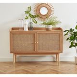 Wooden Decoration Lina Masif Ahşap Rattan Kapaklı Konsol - Açık Ceviz