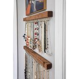 Wooden Factory 2 Adet Ahşap Takı Düzenleyici – 50 cm Duvara Monte Toplam 42 Kancalı Kolye & Küpe Askılığı