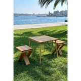 Wooden Factory Ahşap Piknik Masası 50X50 cm ve 2'li Tabure Seti Taşınabilir Kamp Masası Balkon Bahçe Masa Sandalye Seti