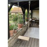 Wooden Factory Ahşap Salıncak 20x50 cm Ayarlanabilir İpli Karabinalı Dekoratif Bahçe ve Balkon Salıncağı