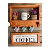 Wooden Factory Kahve Köşesi Fincan Askılıklı Ahşap Raf Ve But First Coffee Ahşap Çerçeve