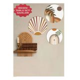 Wooden Factory Yarım Semplice Dekoratif Duvar Rafı Ve 3 Lü Uv Baskı Bohem Tablo Seti