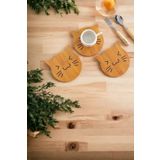 wooden gift design 3'lü Kedi Figürlü Bardak Altlığı