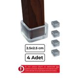 wooden lane studio 25x25 mm 4’lü Şeffaf Kare Kaymaz Sandalye Ayak Pabucu – Sessiz ve Parke Koruyucu