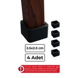 wooden lane studio 25x25 mm 4’lü Siyah Kare Kaymaz Sandalye Ayak Pabucu – Sessiz ve Parke Koruyucu