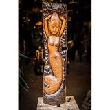 Wooden Mermaid, Bali El Yapımı Ahşap Heykel, Yoga Meditasyon Zen Dekor, Blok Ağaç içine oyma Denizkızı