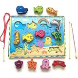 Wooden Toys Ahşap Eğitici Geliştirici Mıknatıslı Balık Tutma ve Ipe Dizme Oyunu