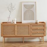 Woodendecoration Arya Konsol – Retro Stil Hasır Kapaklı Ahşap Mobilya - Bej