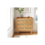 WoodenDecoration01 Bombong 3 Çekmeceli Masif Ahşap Şifonyer – Hasır Detaylı Modern ve Bohem Stil