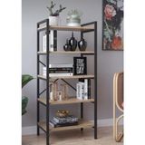 Woodensa Bes Katli Çok Amaçli Kitaplik Mutfak Banyo Ev Yasam Ünitesi Çam 51X30X122 cm - Atlantik Çam - Siyah