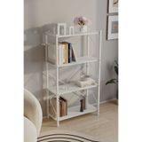 WOODENSA Beyaz Kitaplık Metal Kitaplık 4 Raflı Ofis Kitaplığı Kitap Dosya Rafı