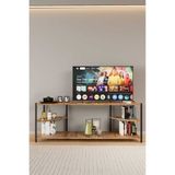 Woodensa Iki Rafli Tv Ünüitesi Kitaplik (Siyah Profil Çam Sunta) 120X32X45 - Açık Kahverengi