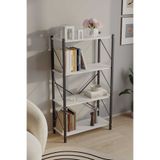 WOODENSA Kitaplık Ofis Salon Için Siyah Metal Çerçeveli 4 Raflı Endüstriyel Dosya Kitap Rafı 112 cm Beyaz