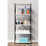 Woodensa Metal Banyo Mutfak Rafı Malzeme Dolabı 5 Raflı Çok Amaçlı Dolap Raf 150 cm Beyaz - Siyah - Beyaz