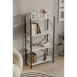 Woodensa Metal Çerçeveli 4 Raflı Kitaplık Beyaz