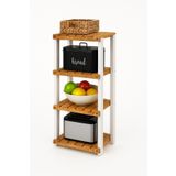 WOODENSA Mutfak Banyo Dolabı Rafı Çok Amaçlı Organizer 4 Katlı Ahşap Raf Beyaz/Kiraz