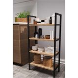 WOODENSA Nefes 4 Raflı Mutfak Rafı Metal Ayaklı Banyo Dolabı Çok Amaçlı Raf Kiler Dolabı Ofis Rafı Kitaplık