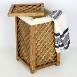 Woodensa WDN716 Kapaklı Çamaşır Sepeti Ceviz Masif Ahşap 5 kg Kapasite Hafif ve Dekoratif