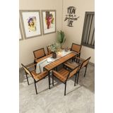Woodesk Alaca Masif Ahşap Bahçe Masa + 6 Sandalye Takım