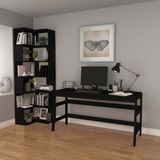 Woodesk Bohem, Ahşap, Çalışma Masası ve Köşe Kitaplık Takımı, 4 Renk Seçeneği - 150 x 60 cm - Siyah