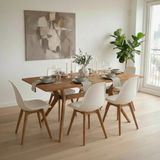Woodesk Gala, Masif Ahşap, Mutfak, Salon, Balkon, Masa Takımı (Masa + 4 Sandalye) - Tik Rengi - 140 x 80
