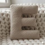 Woodesk Litera, E Harfi, Yastık, Kırlent, Elyaf Dolgulu, Welsoft Kumaş, 40 Cm Bej