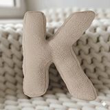 Woodesk Litera, K Harfi, Yastık, Kırlent, Elyaf Dolgulu, Welsoft Kumaş, 40 Cm Bej