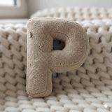 Woodesk Litera, P Harfi, Yastık, Kırlent, Elyaf Dolgulu, Welsoft Kumaş, 40 Cm Bej