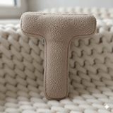 Woodesk Litera, T Harfi, Yastık, Kırlent, Elyaf Dolgulu, Welsoft Kumaş, 40 Cm Bej