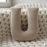 Woodesk Litera, U Harfi, Yastık, Kırlent, Elyaf Dolgulu, Welsoft Kumaş, 40 Cm Bej
