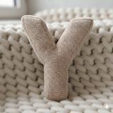 Woodesk Litera, Y Harfi, Yastık, Kırlent, Elyaf Dolgulu, Welsoft Kumaş, 40 Cm Bej