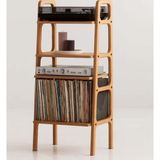 Woodesk Vinilo Masif Ahşap, 114X50, Tik Renk, Kitaplık Ve Pikap Standı Cpt4672-50
