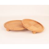 WoodHaus Ayaklı Doğal Ahşap Sunum Tepsisi Seti 2’li – 24 cm & 28 cm Yuvarlak Servis Tabağı - Natural