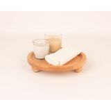 WoodHaus Doğal Ahşap Yuvarlak Sunum Tepsisi 24 cm – Ayaklı Servis & Sofra Sunum Aksesuarı - Natural