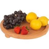 WoodHaus Doğal Ahşap Yuvarlak Sunum Tepsisi 28 cm – Ayaklı Servis & Sofra Sunum Aksesuarı - Natural