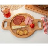 Woodhaus Masif Ahşap Yuvarlak Supla & Sunum Tabağı – Çift Saplı Doğal Ahşap Servis Tabağı 24 cm - Natural