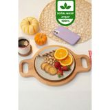 Woodhaus Masif Ahşap Yuvarlak Supla & Sunum Tabağı – Çift Saplı Doğal Ahşap Servis Tabağı 24 cm - Natural