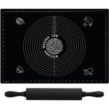 Woodhub 2'li Set Siyah 45X65 cm Silikon Hamur Açma Matı ve Antrasit Silikon Merdane 42 cm
