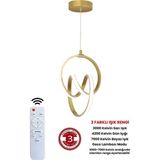 Woodhub 3 Renk Gold Kumandalı Dimmerli 4 Modlu Modern Sarkıt Imza LED Avize - 1 - Ahşap